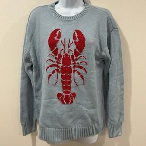 Mighty Fine Light Blue Lobster Print Knit Sweater Women's Medium Coastal  NEW